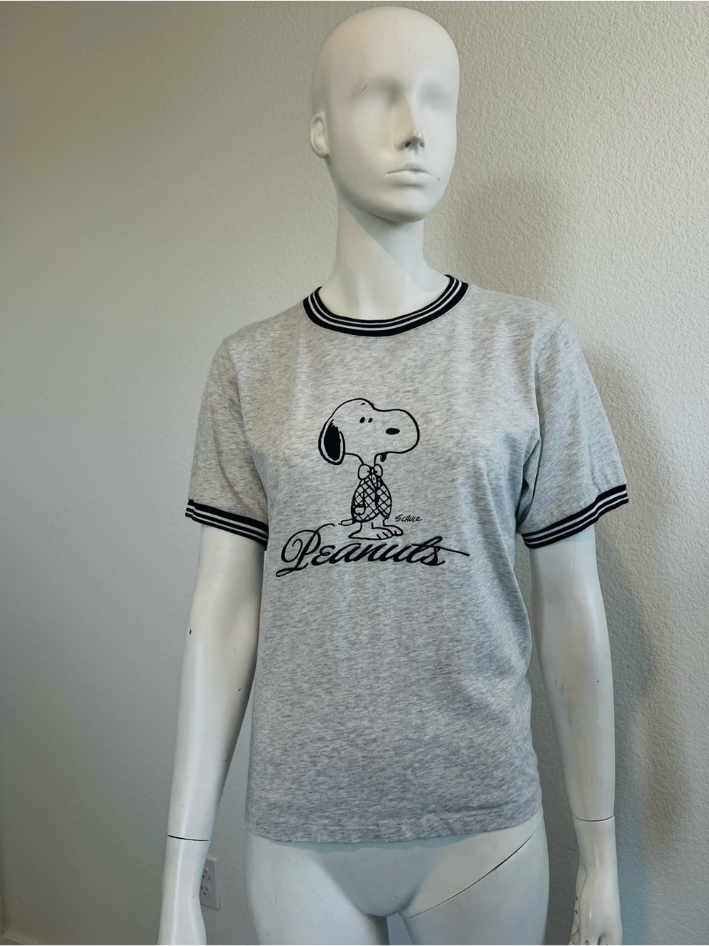 Peanuts Grey & Black Snoopy Ringer Dog Tee